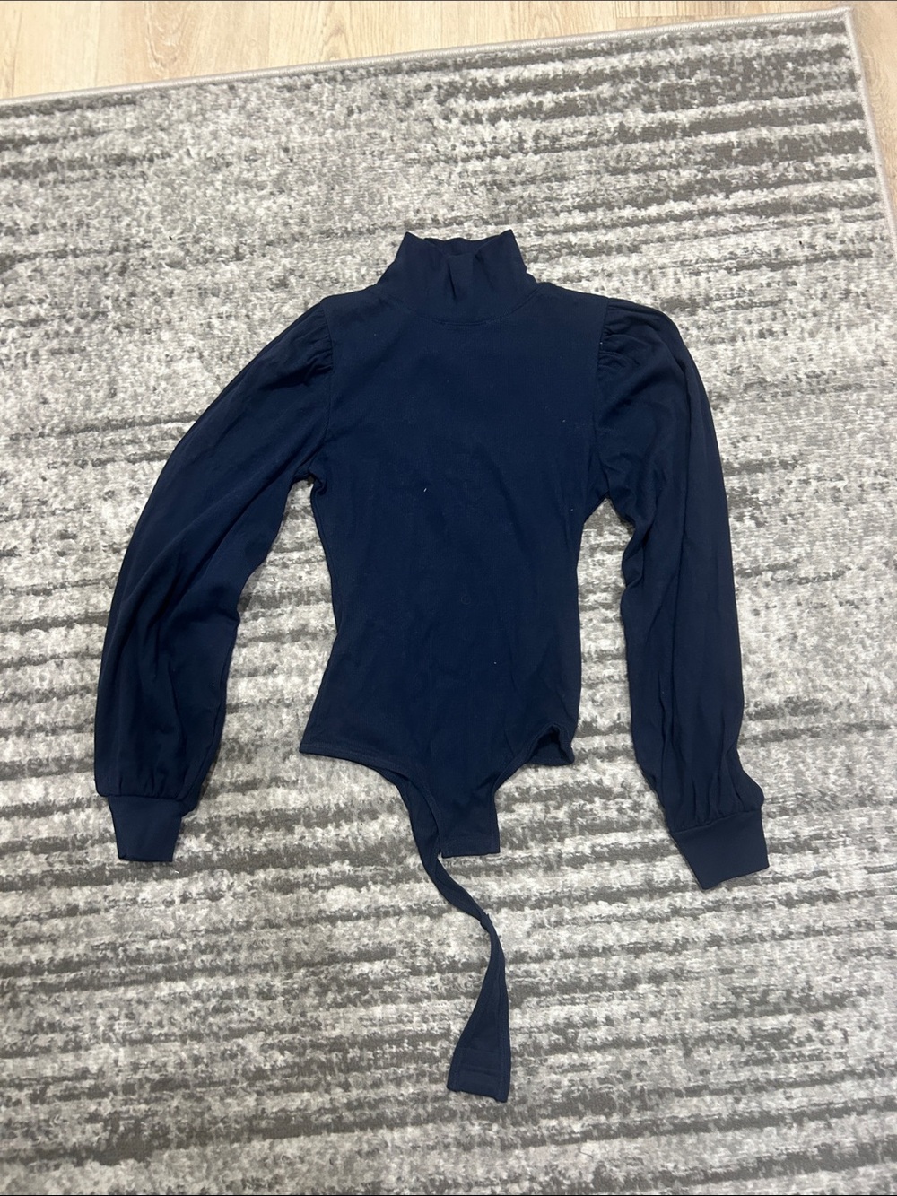 Madewell Dark Navy Mock Neck Puff Sleeve Bodysuit